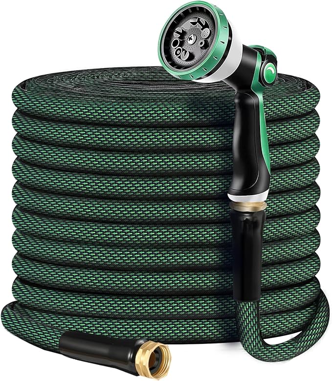 Garden Hose 100 FT, Heavy Duty Water Hose with Aluminum Fittings, Puncture Proof All-weather, Ultra-Lightweight and Flexible, Watering and Cleaning for Outdoor, Lawn