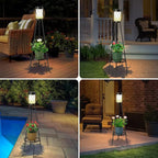 MXwcy 2-in-1 Solar Lights Outdoor with Plant Stand, Waterproof Vintage Solar Floor Lamp & Metal Planter Holder, Tall Geometric Lantern Tripod for Patio, Garden, Yard, Porch Decor (2 Pack)