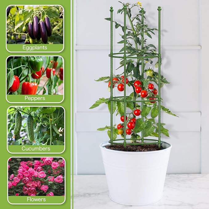 joyhalo 2 Pack Tomato Cage for Garden, Up to 59 Inch Heavy-Duty Tomato Trellis, Height Adjustable Garden Trellis for Climbing Plants Vegetables Flowers Cucumber Peony