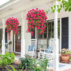Artificial Geranium Hanging Flowers for Outdoor Decoration, 2 Bundles UV Resistant Silk Geranium Fake Plants Faux Flowers for Front Porch Garden Patio Window Box Outside Indoor Decor (Rose Red)