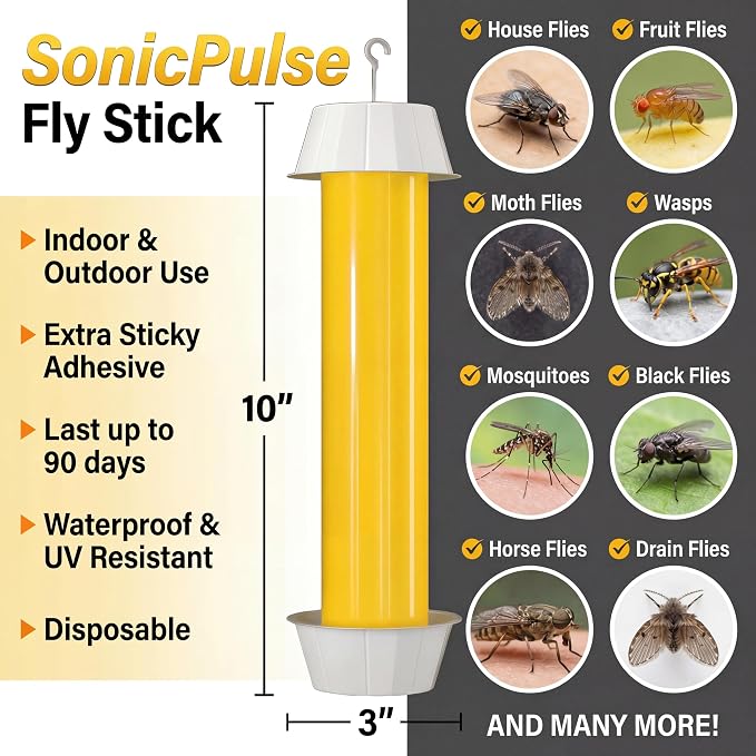 Sticky Fly Traps Indoor Outdoor 6 Pack, Super Sticky Hanging Hook Non-Toxic Fruit Fly Traps for Wasps Insects Moths Mosquitoes Fruit Flies Spiders Fleas Bugs and Gnats,Family and Pet Safe