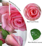 Pink Roses Artificial Flowers Indoor,Realistic Fake Flowers 5 Bouquets (15 Heads) for Living Room Decor,Real Touch Fake Plants for Bathroom Kitchen Office Wedding Table Shower Decor (No Vase)