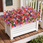 SHareconn 24 Bundles Artificial Flowers for Outdoors Decoration, Faux Plants Fake Silk Colorful Daisy Eucalyptus Lavender, UV Resistant for Outside Home Porch Indoor Spring Decor, 6 Colors incl. Brown