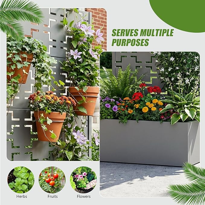 Casaphoria Metal Raised Garden Bed with Trellis, 59"x30"x12" Planter Box for Climbing Plants, Vegetables & Vines, Features Drainage Holes and Privacy Screen, Grey-Square
