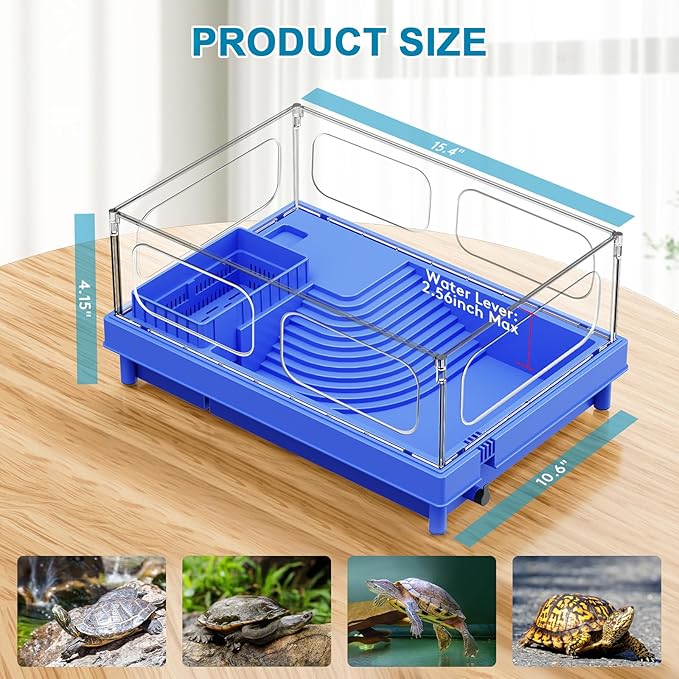 Turtle Tank Kit with Light & Filter, 10 Gallon Aquarium, Easy to Install & Clean, Basking, Feeding & Swimming Areas for Small Turtles