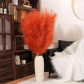 Premium Faux Orange Pampas Grass – 55" Tall Ultra-Fluffy 24-Branch One-Piece Stems No Assembly, Luxury Silk-Feel Feather Flowers for Fall Autumn Boho Home Decor (Tangerine, 8 Stems 140cm)