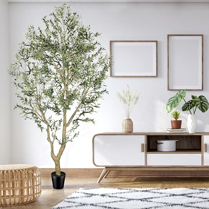 FEELEAD Faux Olive Tree 9ft - Realistic 9 Feet (108in) Artificial Olive Tree, Fake Olive Tree with Lifelike Leaves & Textured Branches, Olive Trees Artificial Indoor for Living Room, Office