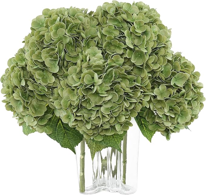 Coferset Lime Green Hydrangea Artificial Flowers 3pcs Lifelike Faux Hydrangea Real Touch Fake Flowers for Home Wedding Office Party Living Room Decoration,22inch