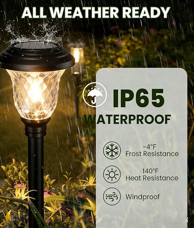 BEAU JARDIN 8 Pack Solar Pathway Lights White+Color Changing Stainless Steel 3 Mode Outdoor Multicolor Metal Solar Powered Waterproof Glass for Garden Landscape Path Yard Walkway Driveway Black