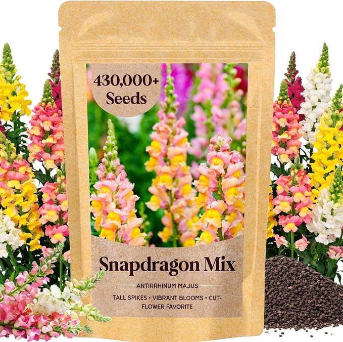 430,000+ Snapdragon Seeds for Planting - 1.4oz Bulk Pack 5-Color Mixed Snapdragon Flower Seeds (Antirrhinum majus) for Garden Beds, Borders, Pots & Cut Flower Displays, Instructions Included