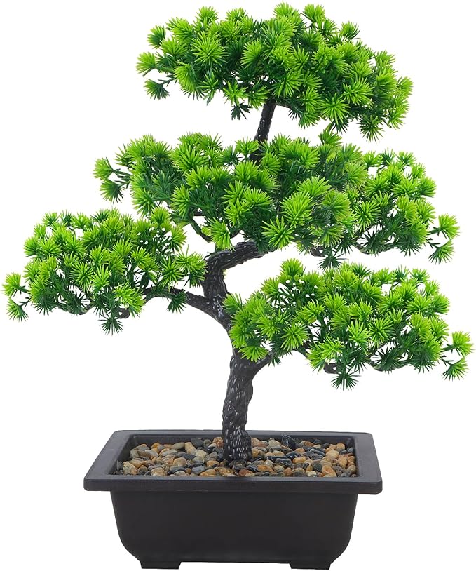 Artificial Bonsai Tree 15.8" Faux Juniper Bonsai Tree in Pot Realistic Fake Desk Plant Mini Bonsai Trees Small Japanese Decor for Bookshelf Table Office Bedroom Home Garden Indoor