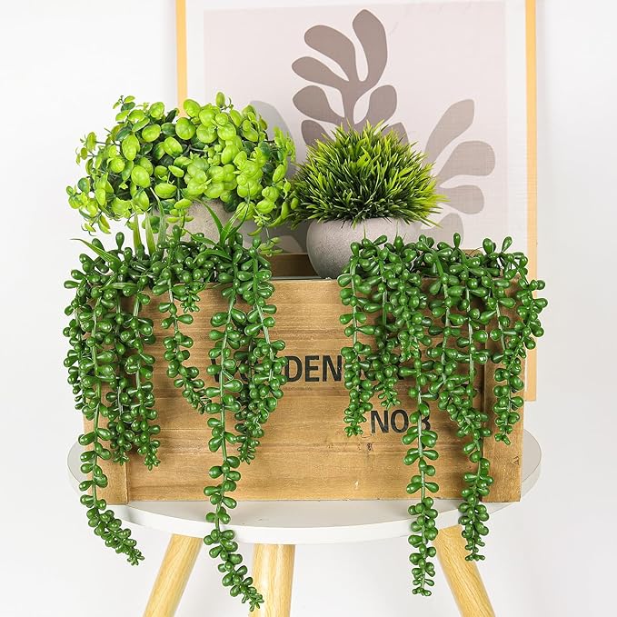 RECUTMS 8Pcs Artificial Succulent Plants Hanging String of Pearls Plant Faux Succulent Draping Greenery Unpotted Succulent Plant Summer Home Office Indoor Outdoor Wedding Graduation Party Decor(Green)
