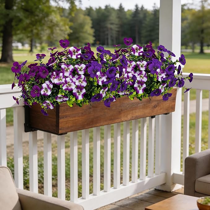 17 Inch Artificial Faux Pansy Flowers for Outdoor,Fake Pansies Flowers with Eucalyptus Leaves Fake Plants Greenery Boxwood Porch Patio Decor 6 Bundles(Dark Purple,Lotus Purple,Purple White)