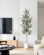 FLOWORLD 7FT Olive Trees Artificial Indoor, Tall Faux Olive Tree 7FT (84in) with Natural Wood Trunk & Realistic Olives, Stable Base, Pet Friendly Artificial Plant for Home Office, Living Room, Outdoor