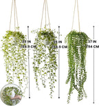 3 Packs Fake Hanging Plants with White Pots, 37" Artificial Hanging Plants for Wall Decor, Fake Plants Mandala Vine Indoor/Outdoor for Home Bathroom Bedroom Kitchen Office Room Decor
