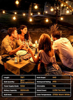 Brightown 75FT Solar String Lights Outdoor with Remote and 36 LED Shatterproof Bulbs, Dimmable & Timable, 3 Light Modes, Solar Patio String Lights Outdoor for Cafe, Garden, Deck, Outside Wedding
