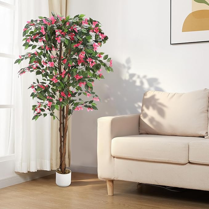Garvee 6FT Artificial Bougainvillea Tree, Faux Silk Bougainvillea Plant in Pot, Indoor Outdoor Decor, Potted Faux Flower Tree for Home Office Garden Living Room