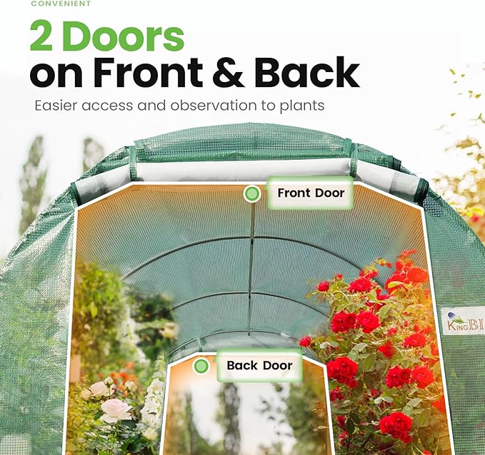KING BIRD Premium 10x6.6x6.6FT Greenhouse for Outdoors, Large Walk-in Heavy Duty Galvanized Steel Frame, Mesh Door Screen Window Upgraded Zipper Tunnel Hoop for Garden Plant Winter, Green