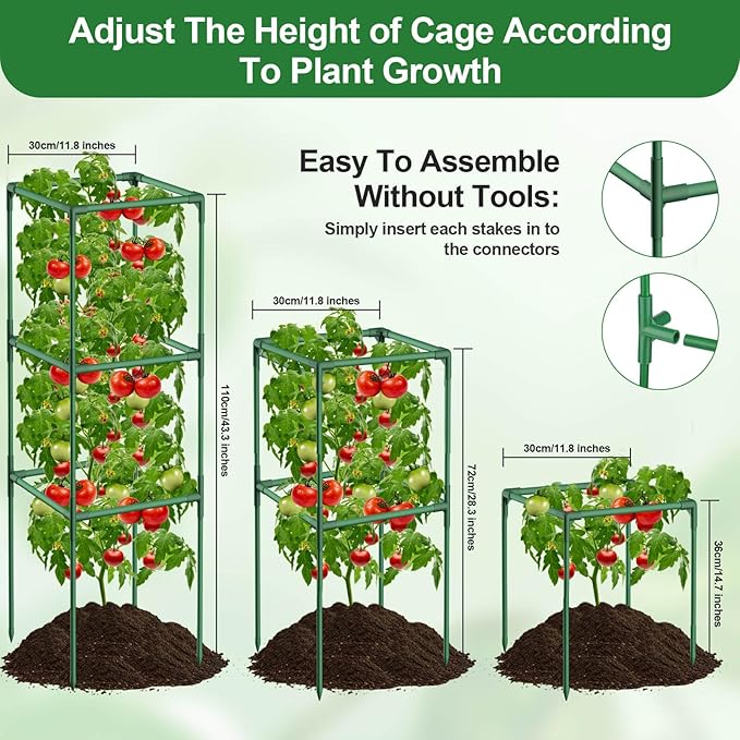 Lezmarket 2 Pack Tomato Cages for Garden, Tomato Trellis for Raised Garden Bed with Plant Clips and Twist Ties for Climbing Plants, 43 inches ﻿ ﻿