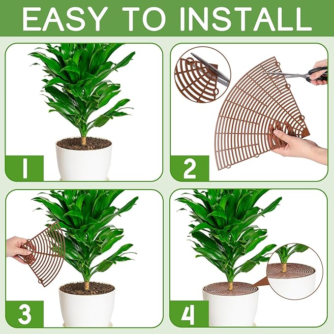 Newtay 6 Pcs Plant Pot Grid Soil Protector Covers Cuttable Flower Protector from Animals Cat Digging Stopper Plant Pot Cover with Stakes for Indoor Outdoor Gardening (20.5 +11.8+7.5 Inch,Brown)