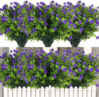 12 Bundles Artificial Flowers Faux Outdoor Plastic Plants UV Resistant Shrubs,Artificial Plants Spring Decorations for Patio Outdoor Fake Plants Spring Decorations for Home Front Porch Decor(Purple)