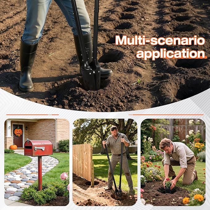 AugFir Steel Post Hole Digger, Durable Hole Digger with Metal Handle, Posthole Digger for Digging Fence or Post, Mailbox, Gardening and Planting