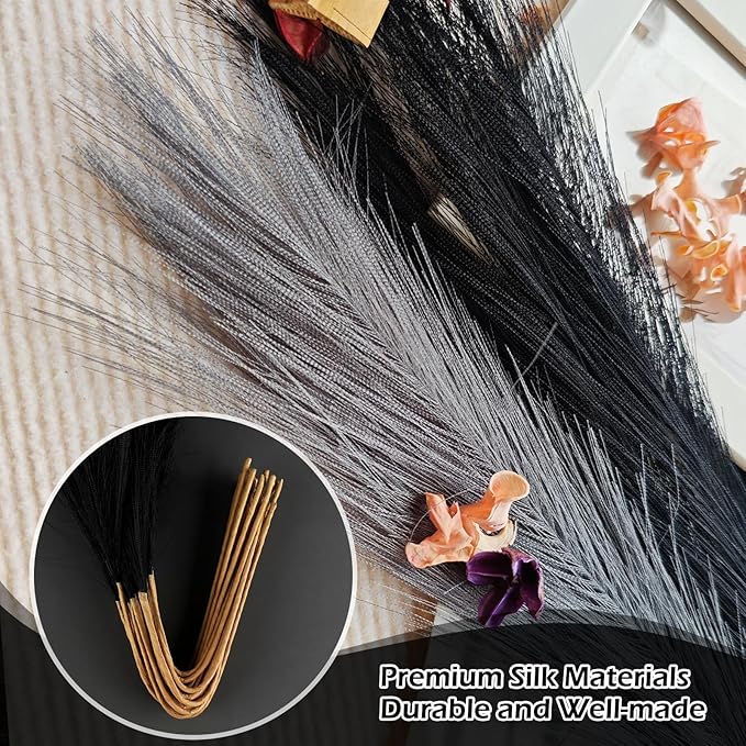 SeptCat 60 Pcs Pampas Grass Black and Light Grey Decor 21.7" Fluffy Faux Short Pampas Grass Artificial Small Pompas Grass Flower Vase Filler for Home Wedding Decoration