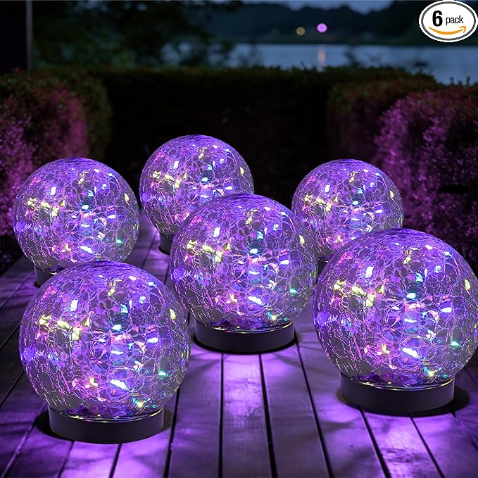 MLKNK Solar Globe Lights Outdoor Waterproof-Solar Balls-Solar Garden Lights-Orbs for Outside 6 Pack Cracked Glass Ball for Lawn Patio Yard Backyard Decorations