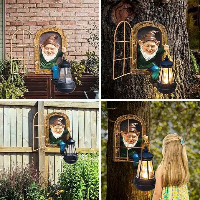 Gnomes Outdoor Garden Statues Gifts Mothers Day Summer Decor Whimsical Fairy Garden-10 Inch Elf Outdoor Tree Hugger Statues- Tree Face Sculpture, Yard Art Patio,Fence,Lawn,Wall Gnomes Ornament