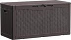 Devoko 100 Gallon Waterproof Large Resin Deck Box Indoor Outdoor Lockable Storage Container for Patio Furniture Cushions Garden Tools (100 Gallon, Dark Brown)
