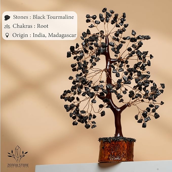 ZENFULSTONE Black Tourmaline Crystal Tree for Protection & Grounding from Negative Energy as Home & Office Decore | Handmade Bonsai for Protection | Perfect Cleansing Energy Gift for Mom & Dad