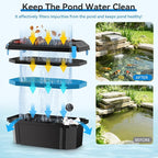 POPOSOAP 12INCH Pond Waterfall Spillway with Multi-Stage Pond Filter & RGB LED Lights APP/Remote Control, 40W 660GPH Pump with 9.8FT Tubing for Garden Ponds, Aquariums, Outdoor Landscapes-P7331D