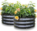 GARDMAX 2 Pack 2x2x1FT Galvanized Round Raised Garden Bed Kit, Metal Planter Boxes Outdoor with Easy Assembly, Large Garden Bed for Vegetables, Fruits, Flower, Herbs Milk White