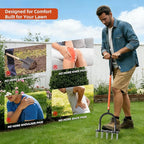 GAINO Manual Lawn Aerator Tool with 15 Spikes, 32"-35" Adjustable T-Handle Aerator for Lawn, Automatic Dirt Ejection Design, Heavy Duty Yard Grass Aerator for Soil Compaction, Black & Orange