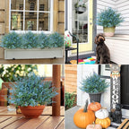RECUTMS 20 Bundles Outdoor Artificial Flowers UV Resistant Fake Outdoor Plants, Faux Greenery for Indoor Outside Hanging Plants Garden Porch Window Box Home Wedding Farmhouse Décor(Blue)