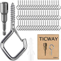 80 Pcs Outdoor Hooks for String Lights,Screw Hooks for Hanging Plants,Ceiling Hooks with Safety Buckle,Square Hanger for Wind Chimes,Bird Feeder,Lanterns,Christmas Decorations Silver