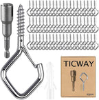 80 Pcs Outdoor Hooks for String Lights,Screw Hooks for Hanging Plants,Ceiling Hooks with Safety Buckle,Square Hanger for Wind Chimes,Bird Feeder,Lanterns,Christmas Decorations Silver
