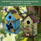 DoubleFill 2 Pcs Birdhouses for Outdoor Hanging Yard Outside Wooden Birdhouse Hand Painted Bird Box for Bird Lovers Bluebird Tree Garden Decor Decorative Birdhouse(Blue,Light Green,Iron Roof)