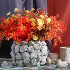 16 Bundles Artificial Fall Mums Flowers Plants Outdoors, Faux Plastic Shrubs Fake Greenery UV Resistant for Garden Patio Decor Window Box Office Hanging Planter Pathway Front Porch (Orange Mixed)