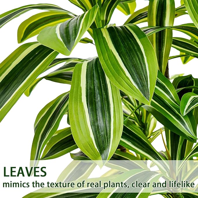 Artificial Yellow Dracaena Tree - 5FT Tall Fake Plants with Black Planter - Artificial Plants Indoor Floor Plant in Pot - Large Tropical Fake Yucca Potted Tree for Home Office Living Room Decor