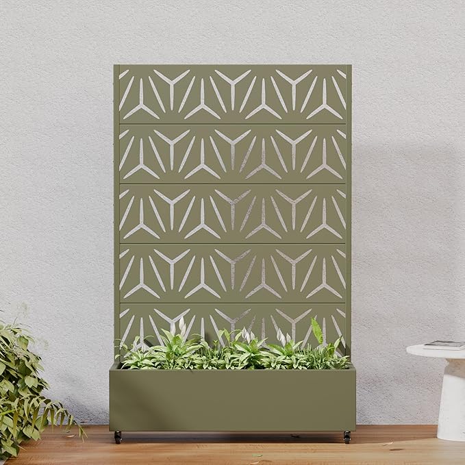 Casaphoria Metal Raised Garden Bed with Trellis and Wheels, 72"x47"x16" Arched Planter Box for Climbing Plants, Vegetables & Vines, Features Drainage Holes and Privacy Screen, Grey-Star