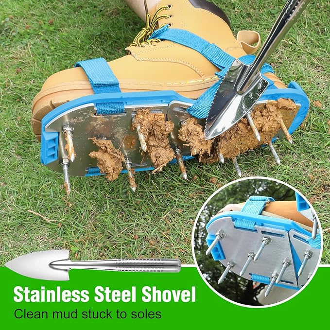 Lawn Aerator Shoes for Grass - Pre-Assembled Grass Aerator Shoes for Lawn - Soil Yard Aerator Tool for Aerating Patio Garden, Blue, Small Size