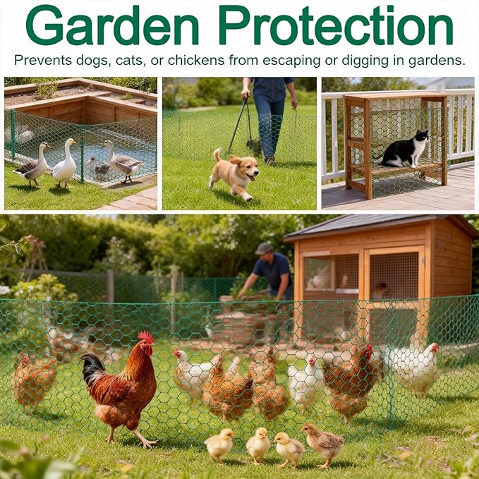 16ftx11.8In Plant Protectors from Animals,Plant Cages for Outdoor Plants,Wire Plant Protector Cage,Wire Plant Protector,Chicken Wire Cloche with Ground Stakes & Nylon Ties Protect Plants from Animals