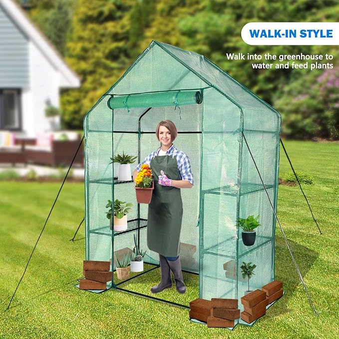 Small Greenhouse for Outdoors,56 x 30 x 76''Mini Walk in Greenhouse, Portable Greenhouse with Roll-up Zipper Entry Door and Anchors for Stability