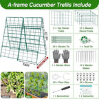 Cucumber Trellis for Raised Bed A Frame Metal Garden Trellis for Climbing Plants Outdoor, 42 x 32IN Foldable Coated Steel Cucumbers Trellis, Easy to Install Cucumber Trellis for Vegetable Fruit Flower