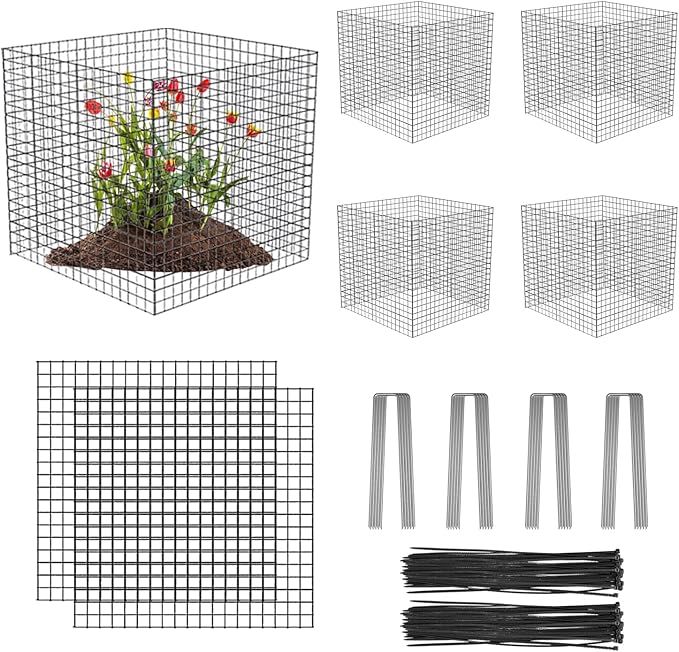 20 Pcs Plant Protector from Animals, 5 Pack 12'' x 12'' Reusable Metal Square Plant Cages, Wire Mesh Garden Cloches to Keep Rabbits, Squirrels and Chicken Out and Protection Vegetables Flowers Shrubs