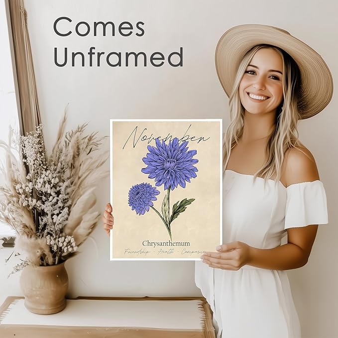 November Birth Flower Art Print - 8x10 (Unframed) | Capturing the Splendor of the November Birth Flower | Decor Accent for Birthdays and Special Occasions | Living Room Decor | Modern Home Decor