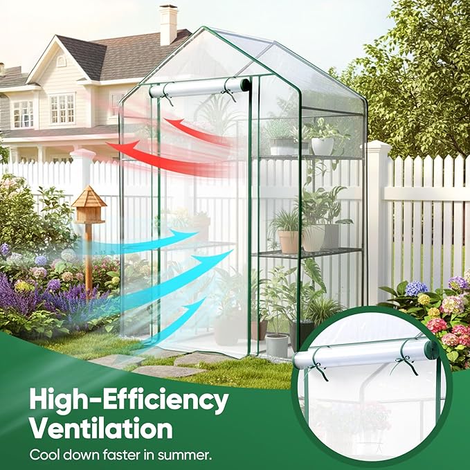 Quictent Essential Walk-in Greenhouse for Outdoors, 56x29x77 inch Portable 3-Tier 4-Shelf Garden Hot House Kit with Plastic Cover for Winter Seed Starting Plant Protection Backyard Patio, Clear