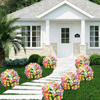 2 Pack Artificial Pansy for Outdoors with Ground Spike, Artificial Flowers Topiary Ball Trees Faux Flowers Bushes for Front Porch Planters Patio Garden Yard Decor (Purple, Red, Blue, White, Yellow)