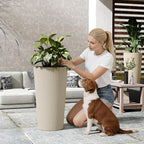 23.6" H Tall Planters for Outdoor Plants, 2 Pack Large Outdoor Planters for Front Porch Decor with Drainage Hole, Plastic Striped Flower Pots Fits Indoor Plants Patio Garden, Black